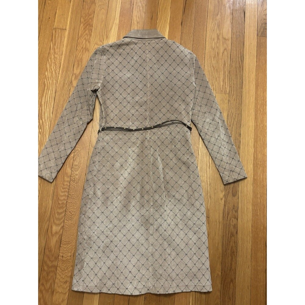 Wilsons Leather Maxima Vintage Monogram Suede Dress Trenchcoat Belted Brown S - Picture 15 of 16